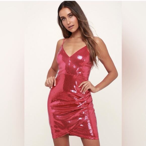 Lulus Dresses & Skirts - LULUS Size S Glisten Up Sequin Mini Dress Hot Pink Bodycon Cocktail Party bling
